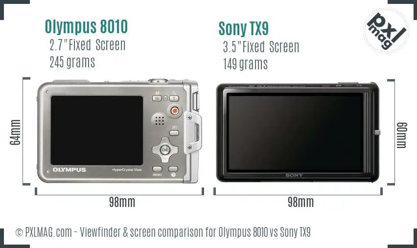 Olympus 8010 vs Sony TX9 Screen and Viewfinder comparison