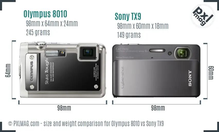 Olympus 8010 vs Sony TX9 size comparison