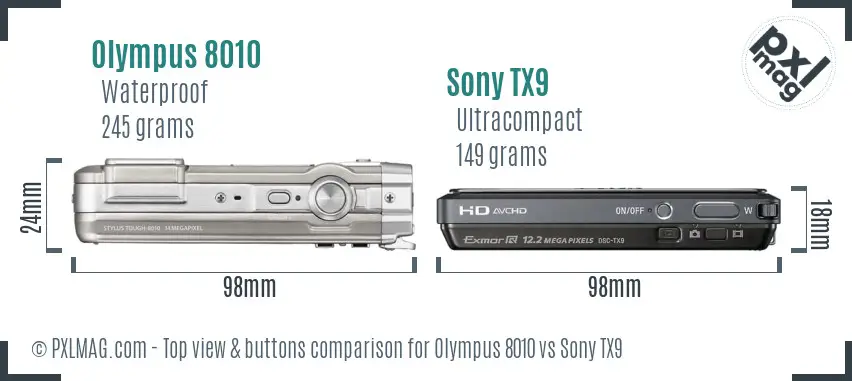 Olympus 8010 vs Sony TX9 top view buttons comparison