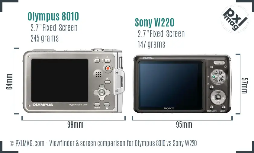Olympus 8010 vs Sony W220 Screen and Viewfinder comparison