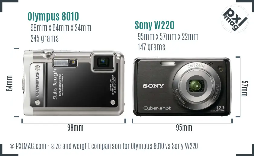 Olympus 8010 vs Sony W220 size comparison