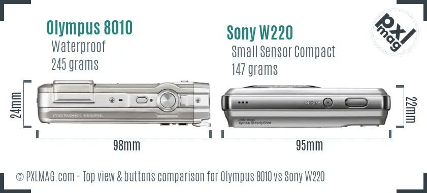 Olympus 8010 vs Sony W220 top view buttons comparison