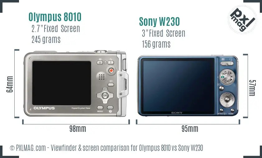 Olympus 8010 vs Sony W230 Screen and Viewfinder comparison