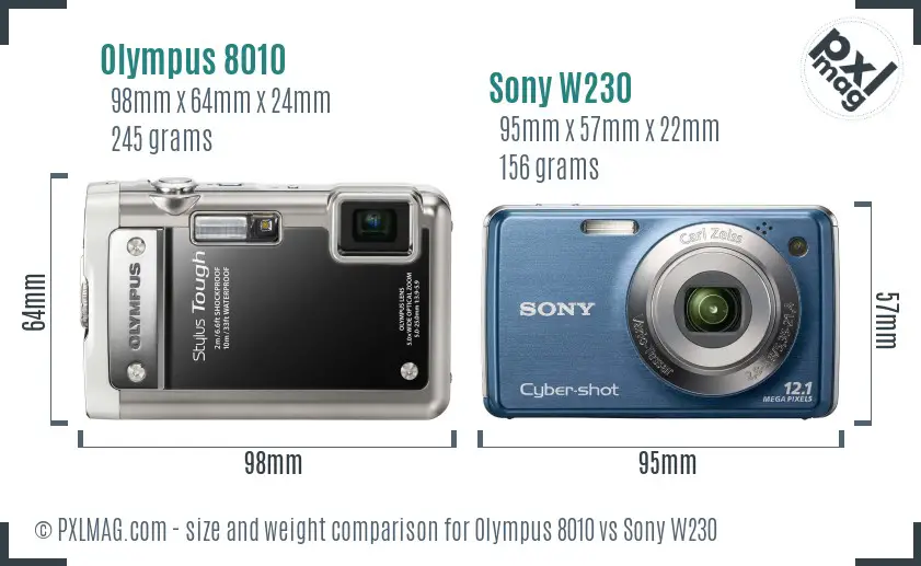 Olympus 8010 vs Sony W230 size comparison