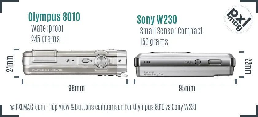 Olympus 8010 vs Sony W230 top view buttons comparison
