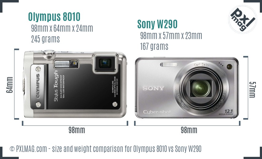 Olympus 8010 vs Sony W290 size comparison