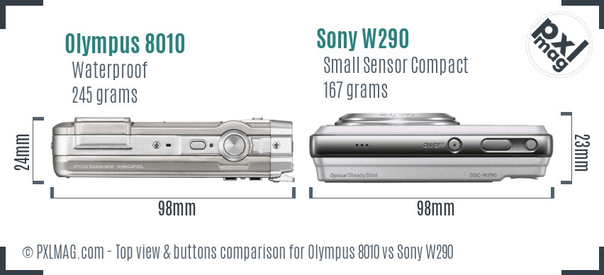 Olympus 8010 vs Sony W290 top view buttons comparison