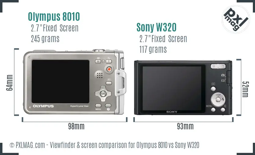 Olympus 8010 vs Sony W320 Screen and Viewfinder comparison