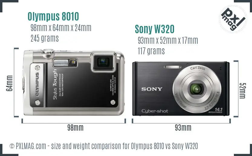 Olympus 8010 vs Sony W320 size comparison