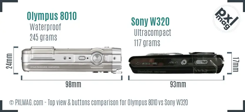 Olympus 8010 vs Sony W320 top view buttons comparison