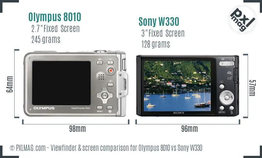 Olympus 8010 vs Sony W330 Screen and Viewfinder comparison
