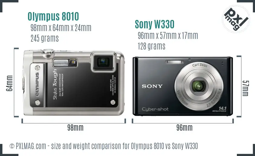 Olympus 8010 vs Sony W330 size comparison