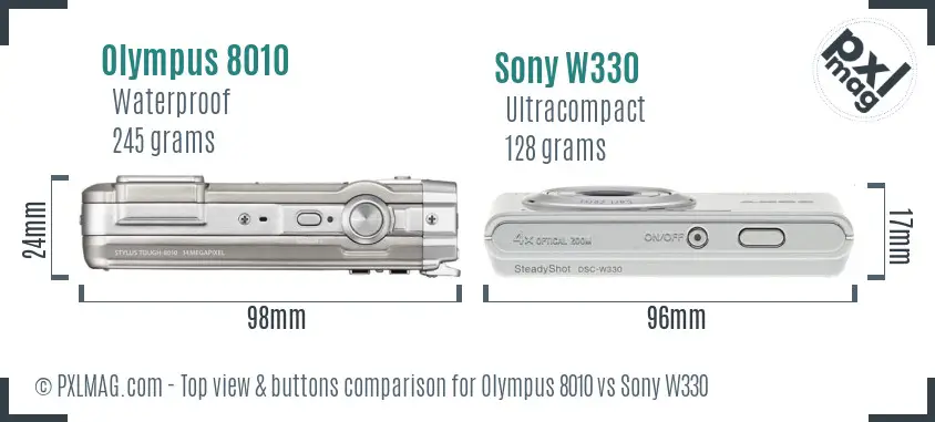 Olympus 8010 vs Sony W330 top view buttons comparison