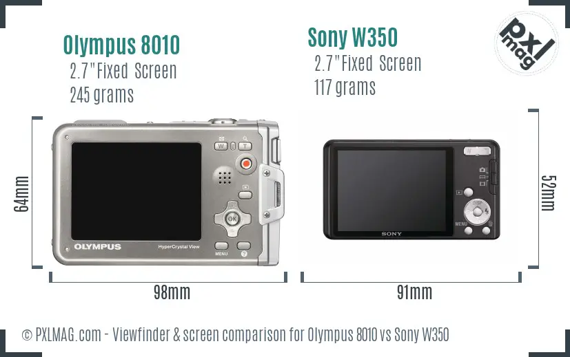 Olympus 8010 vs Sony W350 Screen and Viewfinder comparison