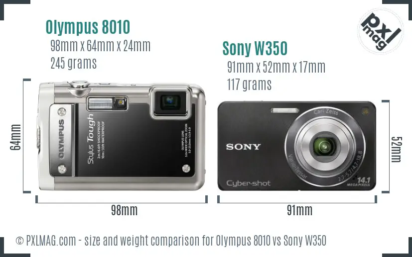 Olympus 8010 vs Sony W350 size comparison