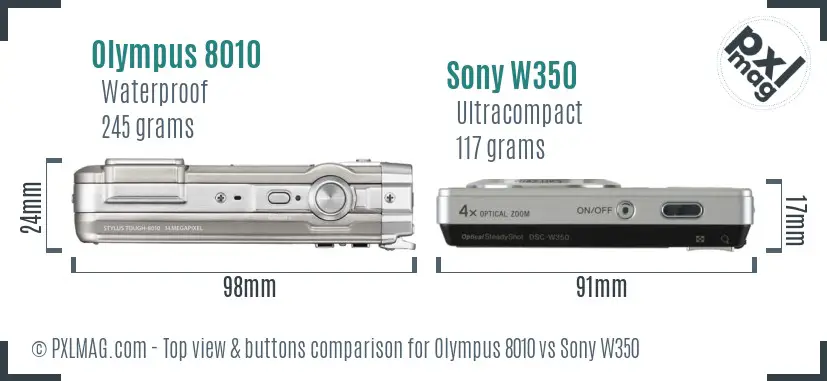 Olympus 8010 vs Sony W350 top view buttons comparison