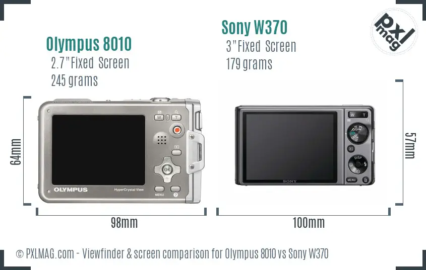 Olympus 8010 vs Sony W370 Screen and Viewfinder comparison