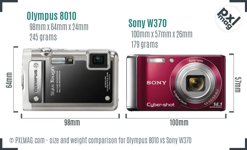 Olympus 8010 vs Sony W370 size comparison