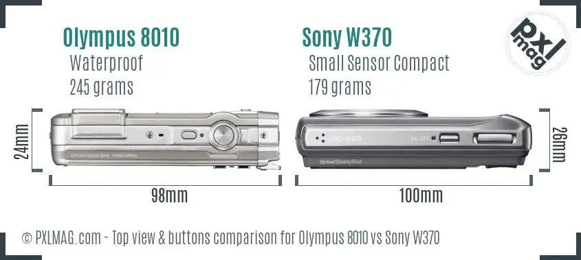 Olympus 8010 vs Sony W370 top view buttons comparison