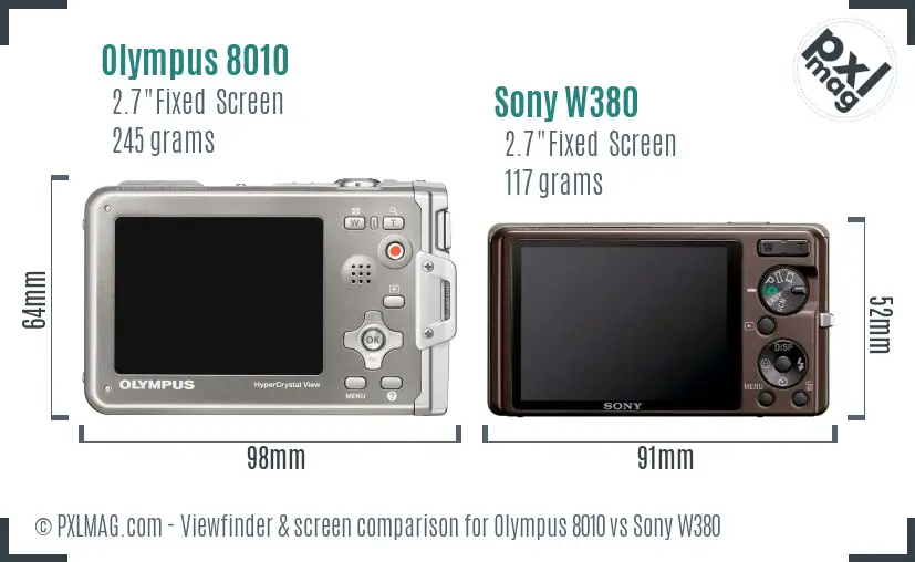 Olympus 8010 vs Sony W380 Screen and Viewfinder comparison