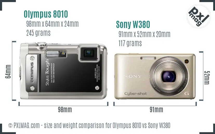 Olympus 8010 vs Sony W380 size comparison