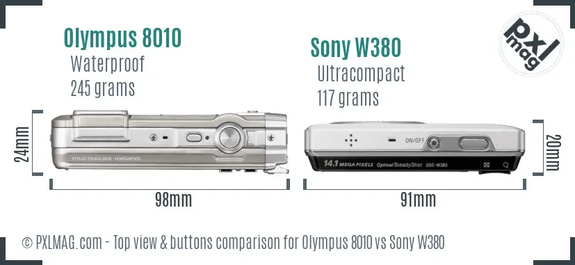 Olympus 8010 vs Sony W380 top view buttons comparison