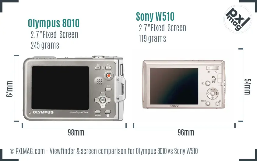 Olympus 8010 vs Sony W510 Screen and Viewfinder comparison