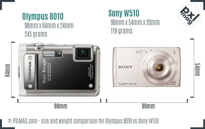 Olympus 8010 vs Sony W510 size comparison