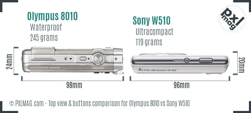 Olympus 8010 vs Sony W510 top view buttons comparison