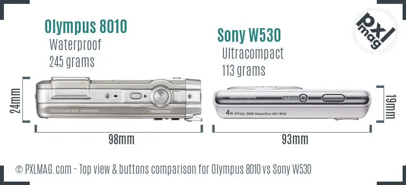 Olympus 8010 vs Sony W530 top view buttons comparison