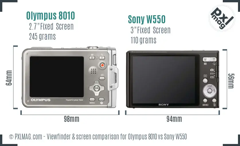 Olympus 8010 vs Sony W550 Screen and Viewfinder comparison