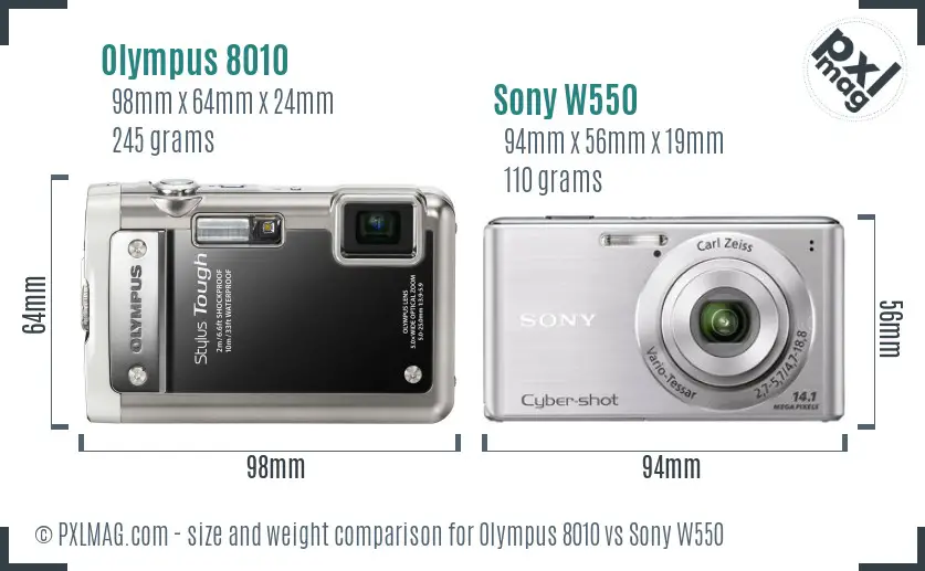 Olympus 8010 vs Sony W550 size comparison
