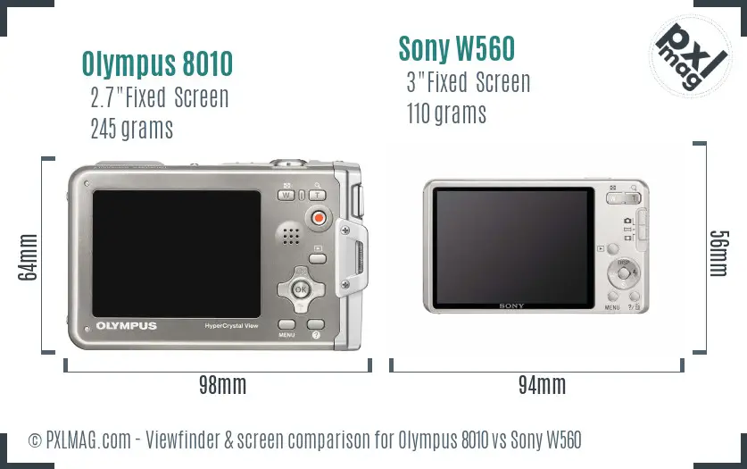 Olympus 8010 vs Sony W560 Screen and Viewfinder comparison