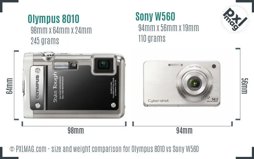 Olympus 8010 vs Sony W560 size comparison