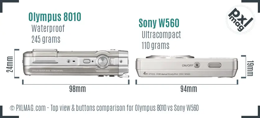 Olympus 8010 vs Sony W560 top view buttons comparison
