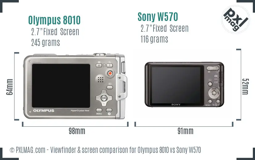 Olympus 8010 vs Sony W570 Screen and Viewfinder comparison