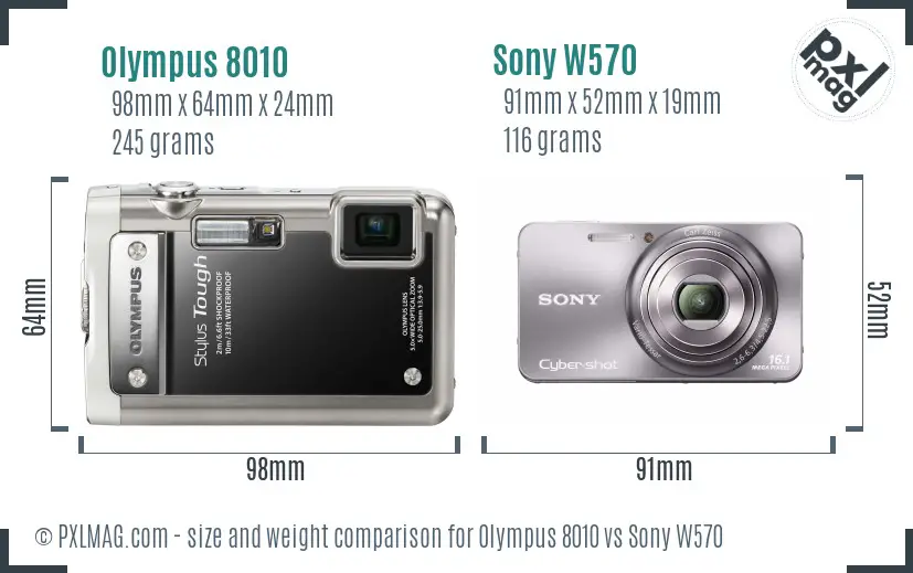 Olympus 8010 vs Sony W570 size comparison
