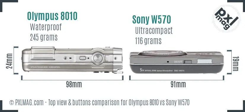 Olympus 8010 vs Sony W570 top view buttons comparison