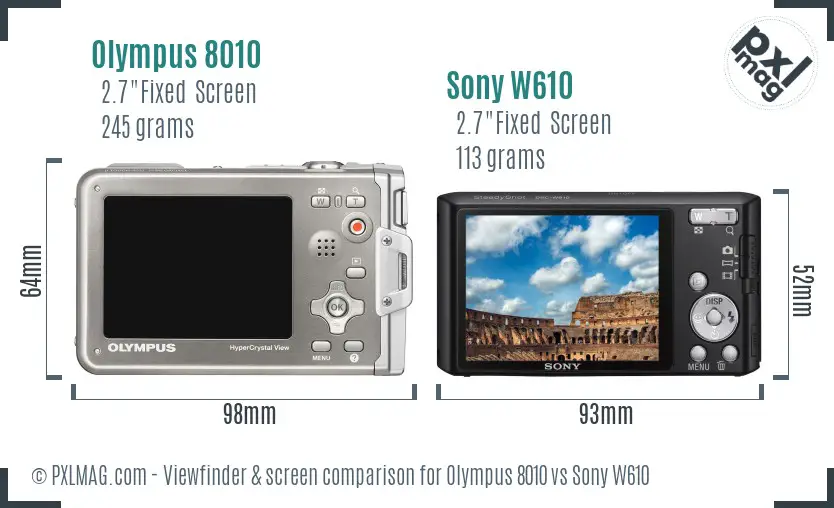 Olympus 8010 vs Sony W610 Screen and Viewfinder comparison