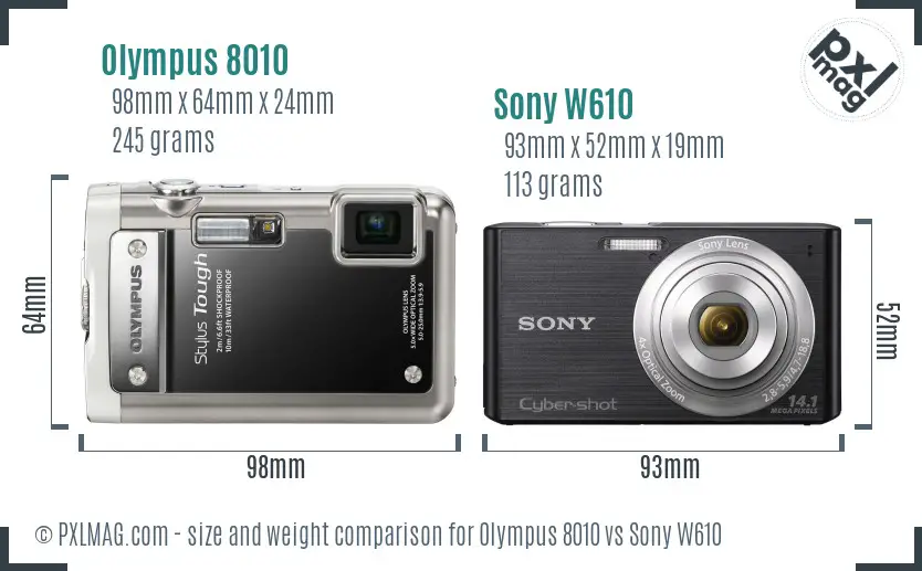 Olympus 8010 vs Sony W610 size comparison