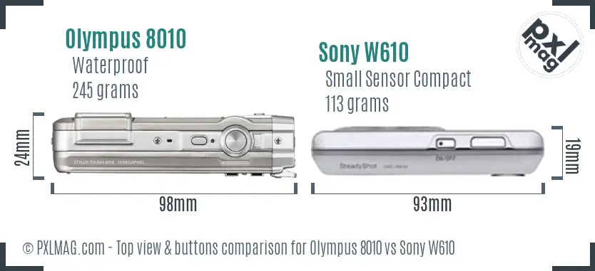 Olympus 8010 vs Sony W610 top view buttons comparison