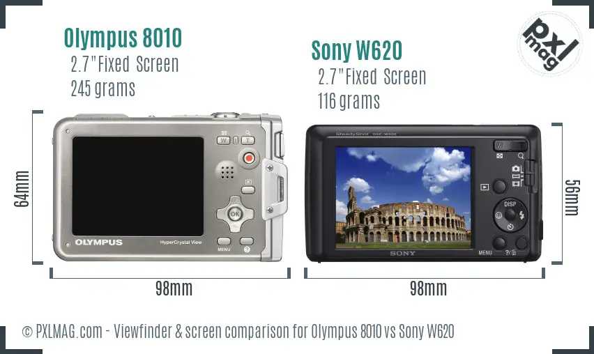 Olympus 8010 vs Sony W620 Screen and Viewfinder comparison