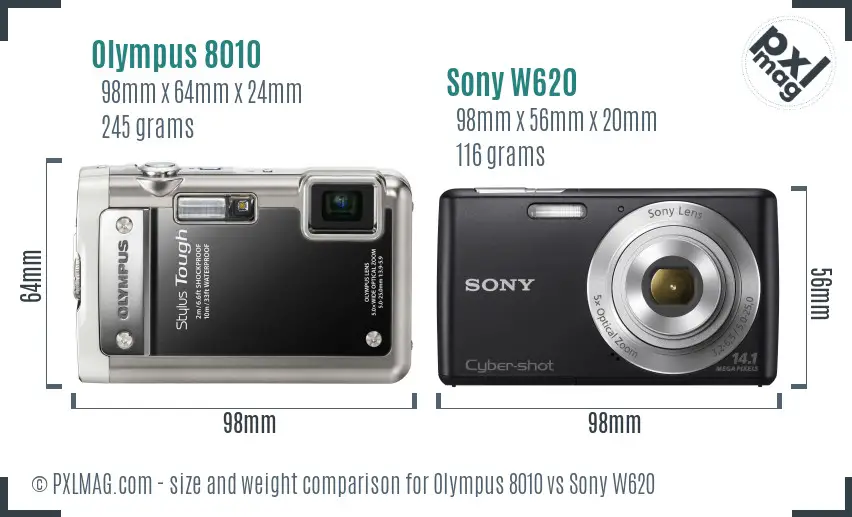 Olympus 8010 vs Sony W620 size comparison