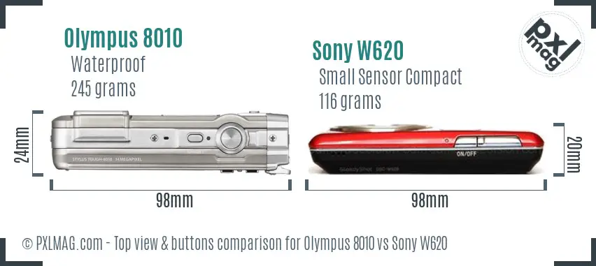 Olympus 8010 vs Sony W620 top view buttons comparison