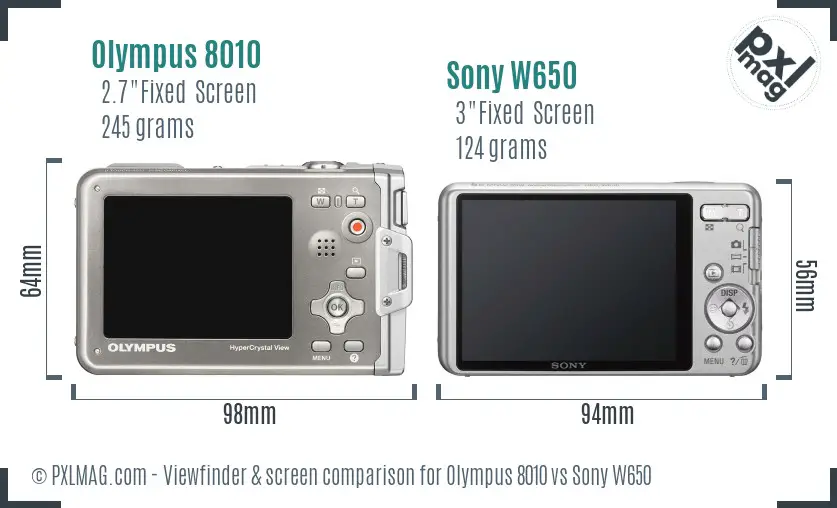 Olympus 8010 vs Sony W650 Screen and Viewfinder comparison