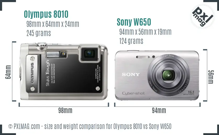 Olympus 8010 vs Sony W650 size comparison