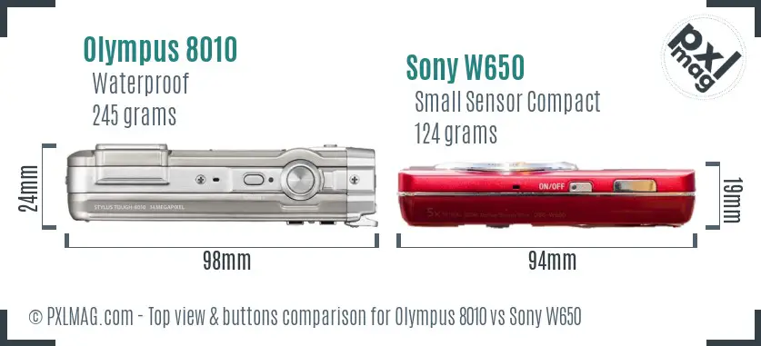 Olympus 8010 vs Sony W650 top view buttons comparison