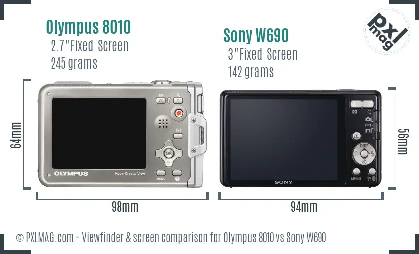 Olympus 8010 vs Sony W690 Screen and Viewfinder comparison