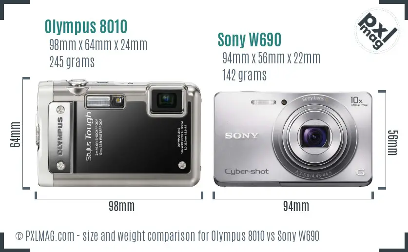 Olympus 8010 vs Sony W690 size comparison