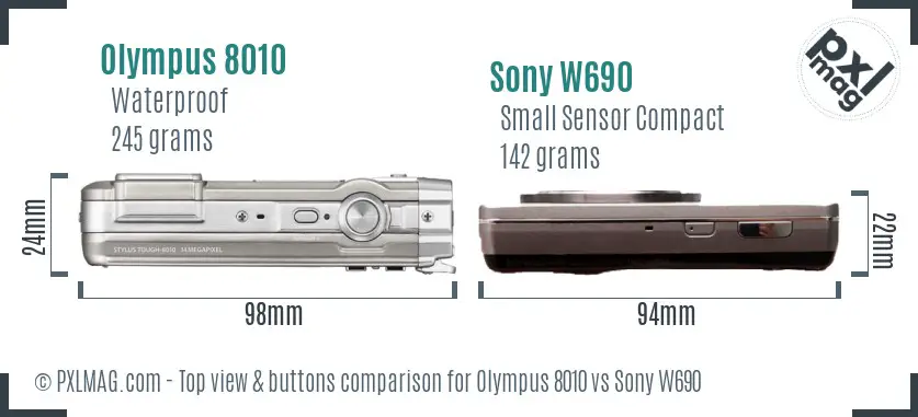 Olympus 8010 vs Sony W690 top view buttons comparison